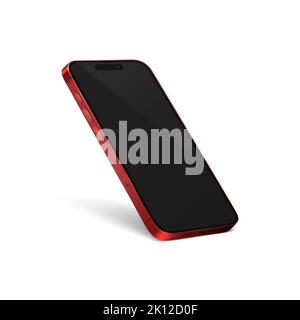 Vector 3d Realistic Red Modern Smartphone Design Template with Black Screen. Mobile Phone Isolated. Telephone Device UI UX, Phone in Half Turn View Stock Vector