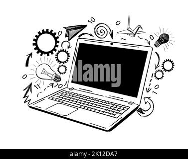 Abstraction laptop with gears. Vector illustration Stock Vector