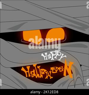 Helloween vector mummy on square postcards Illustration Stock Vector