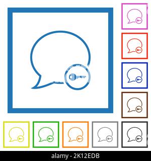 Message secure outline flat color icons in square frames on white background Stock Vector
