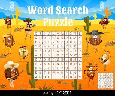 Crossword quiz grid Wild West cartoon cowboy sheriff and indian Crossword quiz grid Wild West cartoon cowboy sheriff and indian
