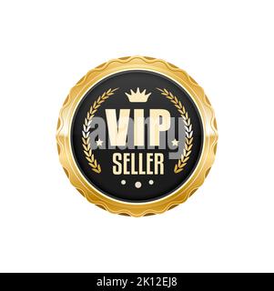 VIP seller round golden badge or label. Luxury product gold sticker or ...