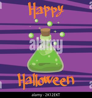 halloween card with bottle with text happy helloween Stock Vector