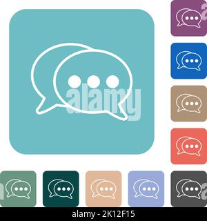Two oval active chat bubbles outline white flat icons on color rounded square backgrounds Stock Vector