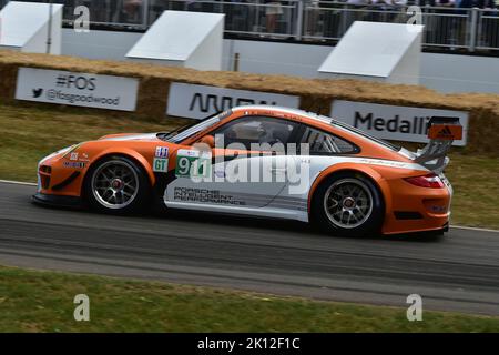 Porsche GT3 R Hybrid, A variety of GT cars from the mid 90s up to today that have competed at prestigious events on the worlds premier circuits such a Stock Photo