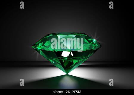 Beautiful Shiny Green Emerald Diamond on Black Background - 3D Illustration Stock Photo