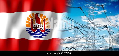 French Polynesia - country flag and electricity pylons - 3D illustration Stock Photo