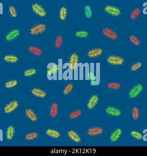 colorful tropical palm leaves on blue background, vector illustration Stock Vector