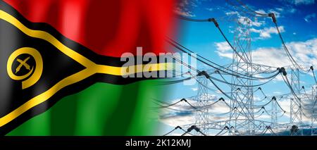 Vanuatu - country flag and electricity pylons - 3D illustration Stock Photo
