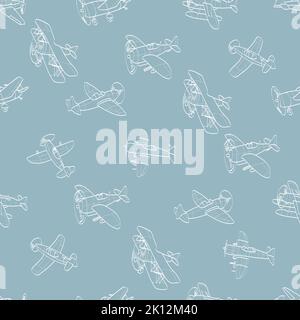 Vector seamless pattern with outline aircraft. Kids background with planes. Funny airplanes Stock Vector
