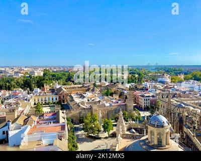 high angle view of beautiful Seville, Andalusia, Spain. the capital and largest city of the Spanish autonomous community of Andalusia and the province of Seville. High quality photo Stock Photo