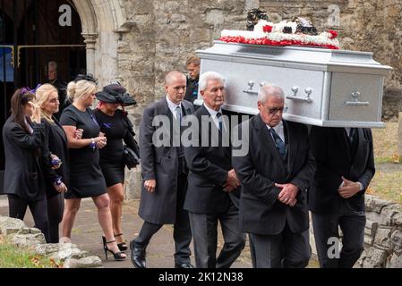 Funeral of young boy Archie Battersbee in Southend on Sea, Essex, UK. Died after life-support switched off following court cases by family to extend Stock Photo