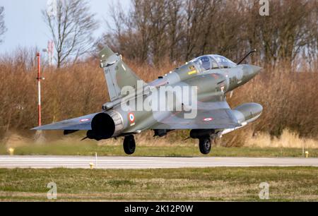 French Air Force Dassault Mirage 2000 combat aircraft take-off from Leeuwarden Airbase. The Netherlands March 30, 2022 Stock Photo