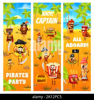 Cartoon Raspberry Svg Pirate banners with cartoon corsair characters, sail ship and ...