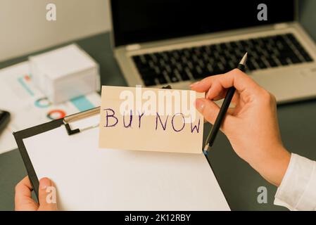 Text caption presenting Buy Now. Conceptual photo asking someone to purchase your product Provide good Discount Stock Photo