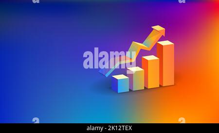 Business background with grow colorful chart concept. Blue and orange grow chart illustration for website or poster. Vector illustration Stock Vector