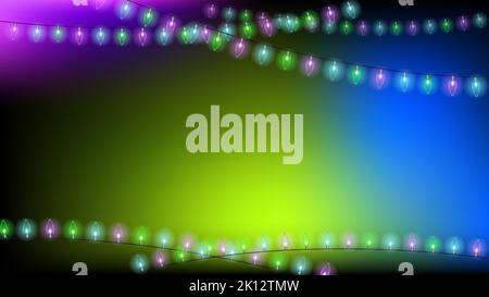 Blue and green Christmas background with lights. Background with a place for text. Vector illustration Stock Vector