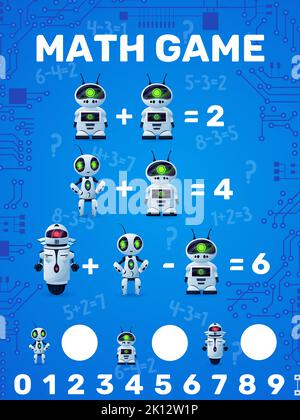 Premium Vector  Cartoon robots and droids math game worksheet quiz