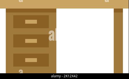 Wooden desk icon. Drawer table color furniture Stock Vector