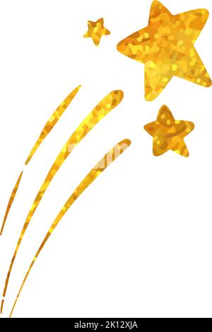 shooting stars icon in gold texture. hand drawn vector illustration Stock Vector