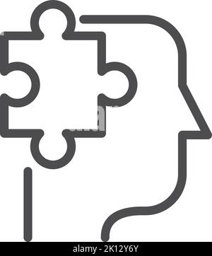 Problem solving line icon. Head with puzzle piece Stock Vector