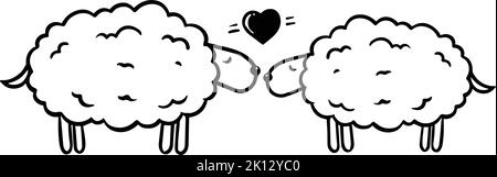 hand drawn two sheep and a heart shape. Vector illustration. Stock Vector