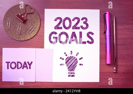 Conceptual caption 2023 Goals. Internet Concept A plan to do for something new and better for the coming year Stock Photo