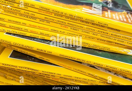 National Geographic magazines from 1990s, 1994 in stack Stock Photo