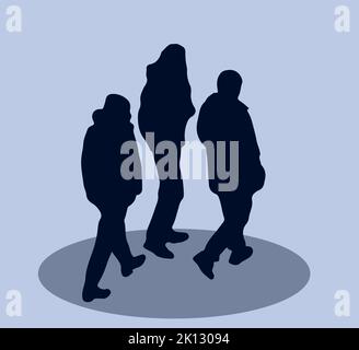 men group on a winter night street, silhouettes Stock Vector