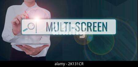 Hand writing sign Multi Screen. Conceptual photo Having or involving several screen especially in a cinema Stock Photo