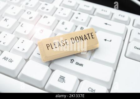 Hand writing sign Please Donate. Business concept Supply Furnish Hand out  Contribute Grant Aid to Charity Abstract Programmer Typing Antivirus Codes  Stock Photo - Alamy