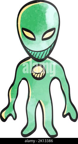 Alien icon in watercolor style. Stock Vector