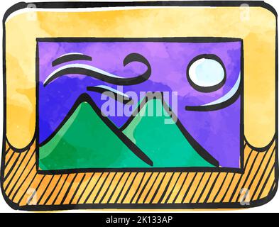 Painting frame icon in watercolor style. Stock Vector