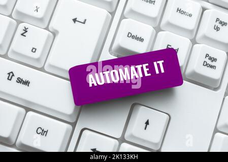 Text caption presenting Automate It. Business overview convert process or facility to be operated automatic equipment. Stock Photo