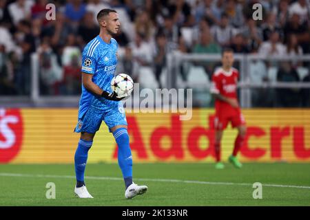 Odysseas Vlachodimos of SL Benfica  in action during the Uefa Champions League Group H match beetween Juventus Fc and SL Benfica at Allianz Stadium on September 14, 2022 in Turin, Italy . Stock Photo