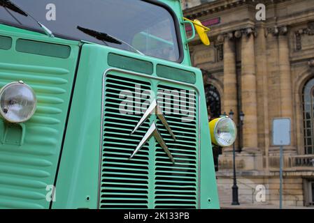 Aquamarine Citroën H Van parked in front of the museum of art and history in Geneve Stock Photo