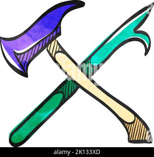 Fireman tools icon in watercolor style. Stock Vector