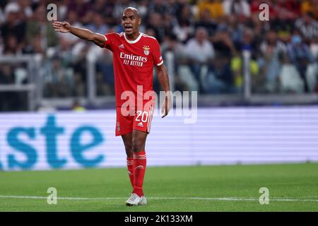 Joao Mario of SL Benfica  gestures during the Uefa Champions League Group H match beetween Juventus Fc and SL Benfica at Allianz Stadium on September 14, 2022 in Turin, Italy . Stock Photo