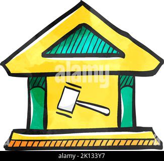 Auction house icon in watercolor style. Stock Vector
