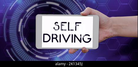 Handwriting text Self Driving. Business concept Autonomous vehicle Ability to navigate without human input Stock Photo