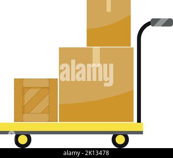 Loaded pallet jack icon. Warehouse pump truck with shipping containers Stock Vector