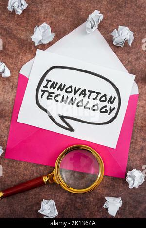 Text caption presenting Innovation Technology. Business approach New Idea or Method of Technical or Scientific nature Stock Photo