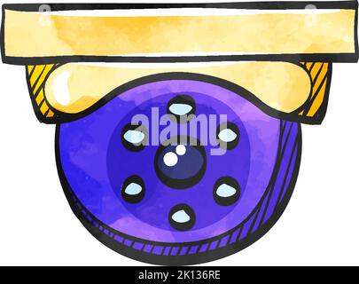Surveillance camera icon in watercolor style. Stock Vector