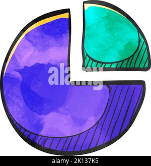 Pie chart icon in watercolor style. Stock Vector