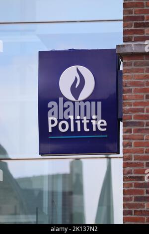 LAARNE, BELGIUM, 11 SEPTEMBER 2022: Dutch language logo of the Belgian police on a sign on a wall in Flanders. Illustrative editorial, law enforcement Stock Photo