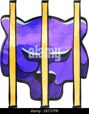 Caged animal icon in watercolor style. Stock Vector