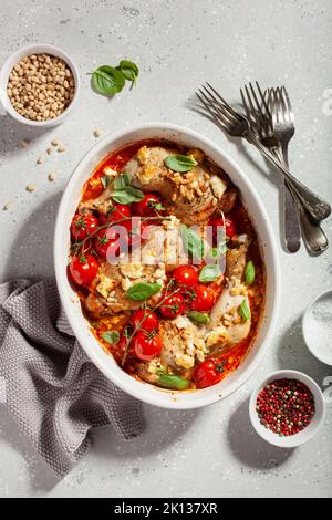 chicken legs backed with feta cheese tomatoes and pine nuts, healthy ...