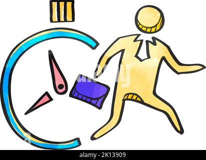 Businessman clock icon in watercolor style. Stock Vector