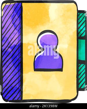 Address book icon in watercolor style. Stock Vector