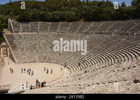 Ancient theatre of Asclepieion, in the ancient city of Epidaurus, UNESCO World Heritage Site, Lygouno, Argolid Peninsula, Greece, Europe Stock Photo